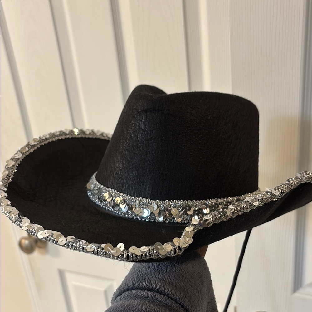 Black Sequin-Trimmed Cowboy Hat